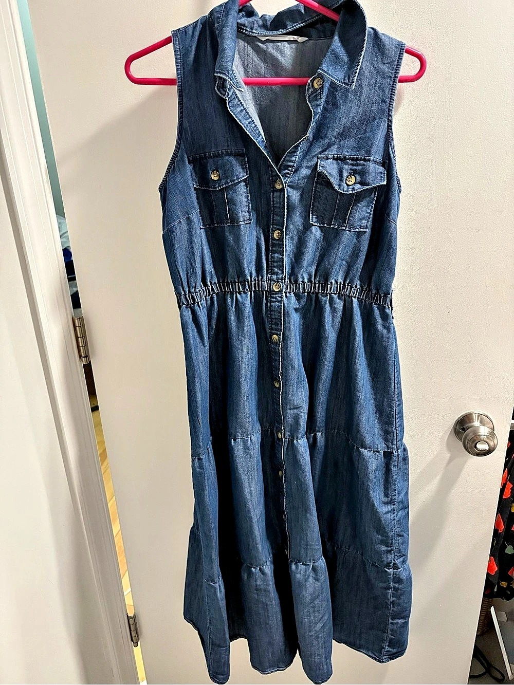Kole pour PS Women's Blue Button Front Midi Dress Size PS Like New